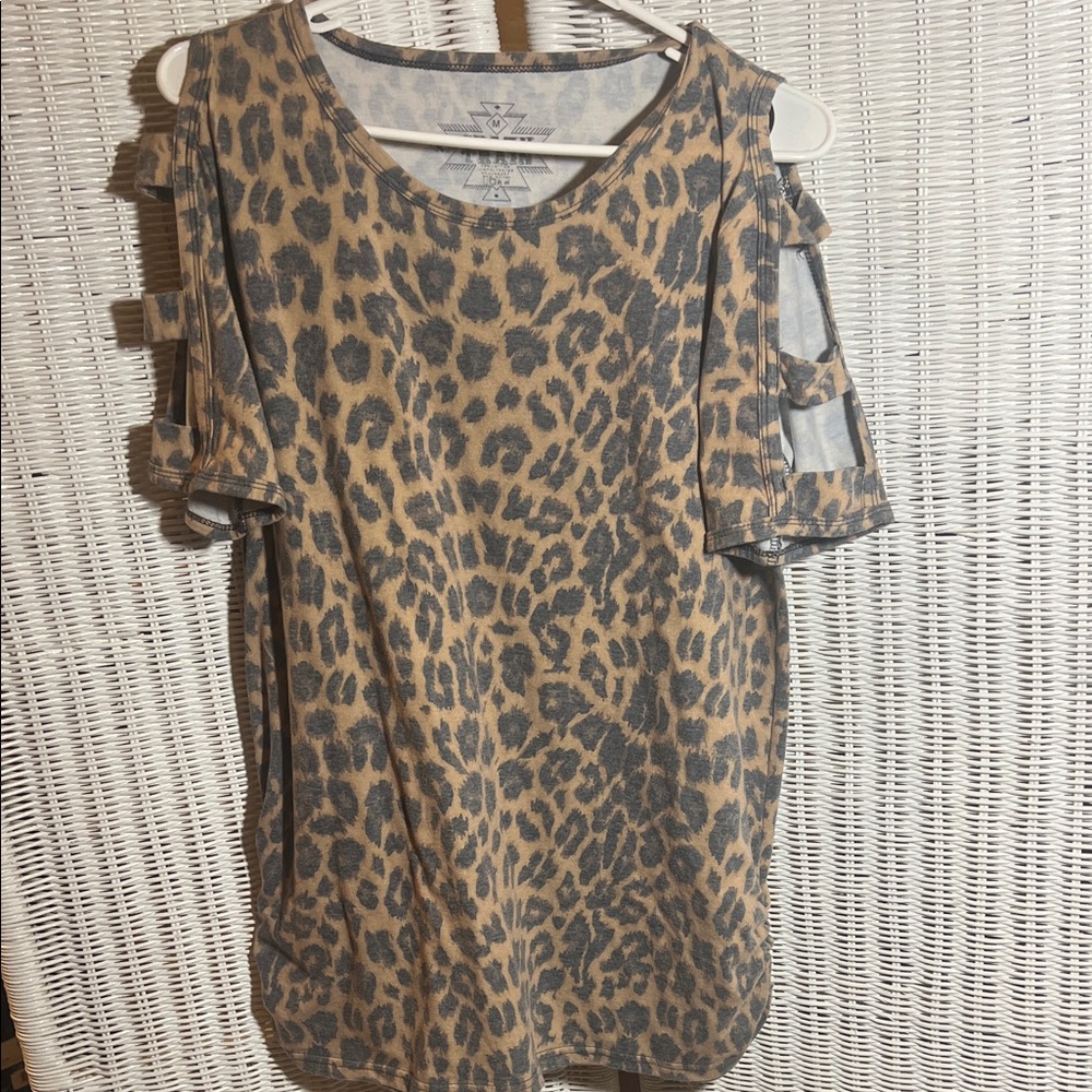 Crazy Train Leopard Print Cold Shoulder Blouse - image 1